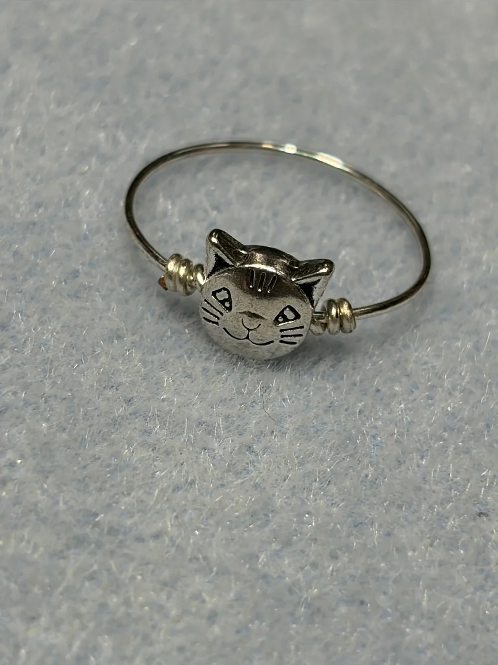 Silver Cat Face Artistic Wire Ring
